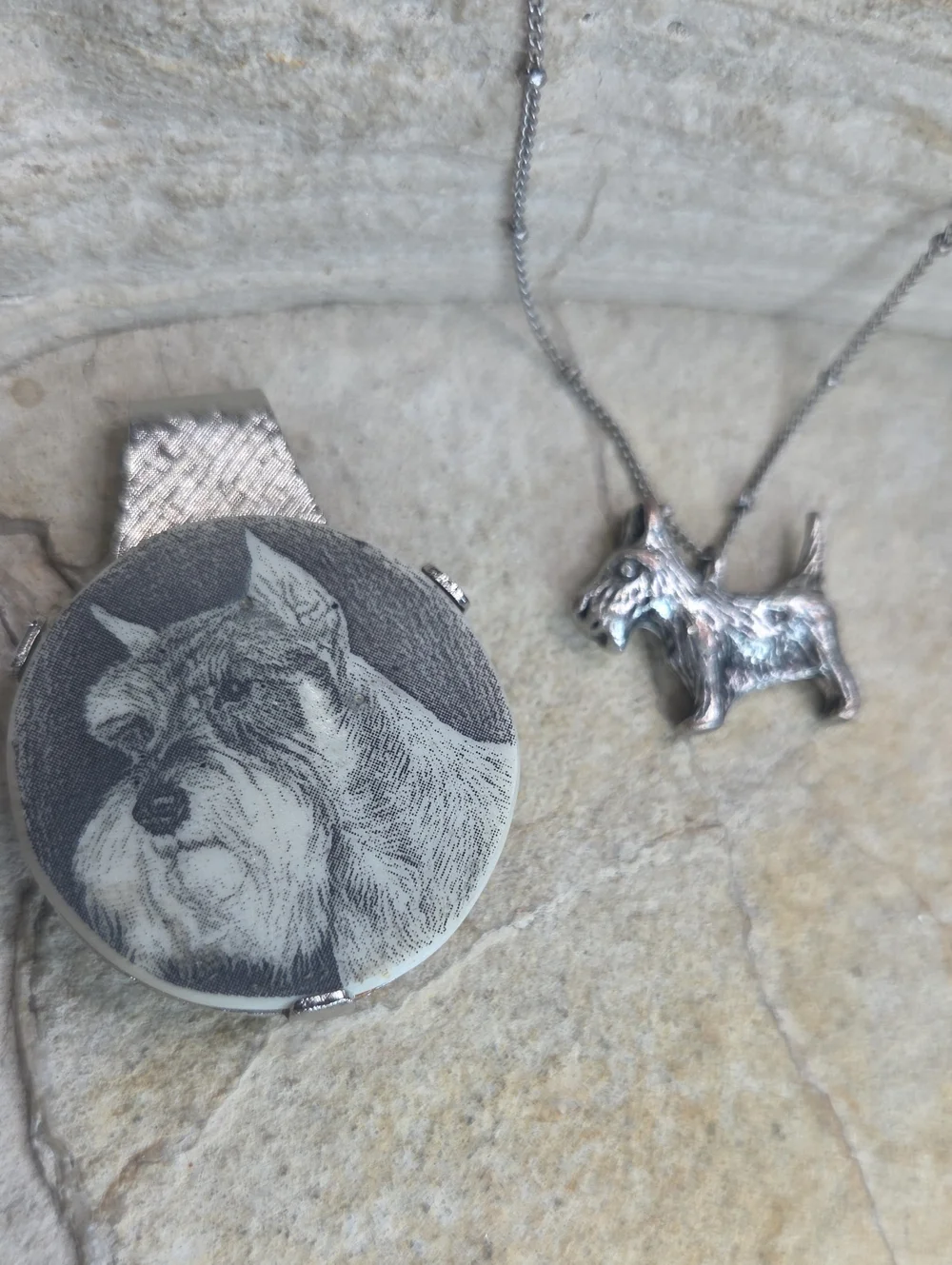 Vintage Schnauzer Dog Money Clip And Pendant Necklace Bundle Lot